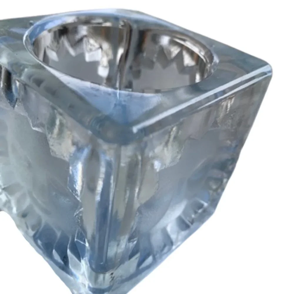 Vintage 3D Effect Recycled Glass Square Candle Holder with SUN Engraving 3
